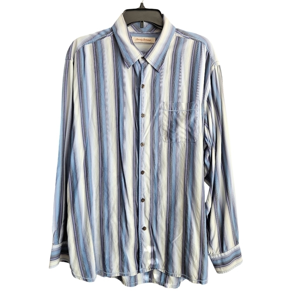 Tommy Bahama Mens Striped Long Sleeve‎ Casual Shirt Blue Purple Tan XL